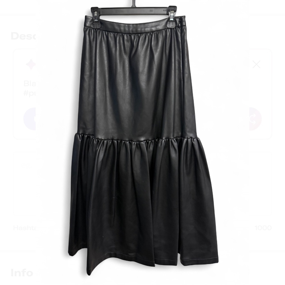 STAUD Black Maxi Leather Skirt